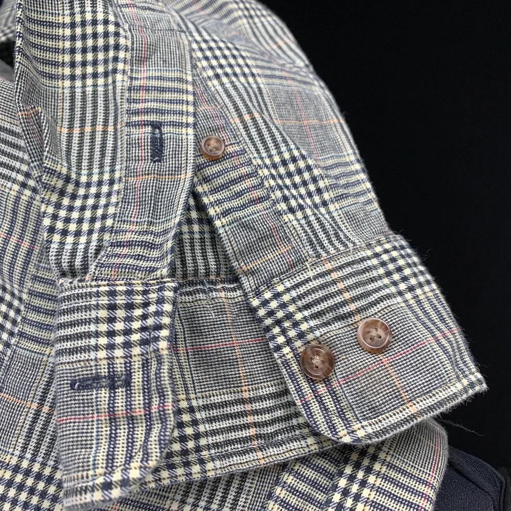 Viyella London Flannel Button Down Shirt Lg Houndstooth Plaid Cotton Wool - Picture 4 of 10